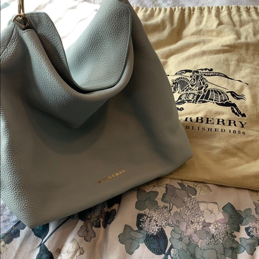 Burberry Grainy Cale Purse Blue Leather Hobo Bag